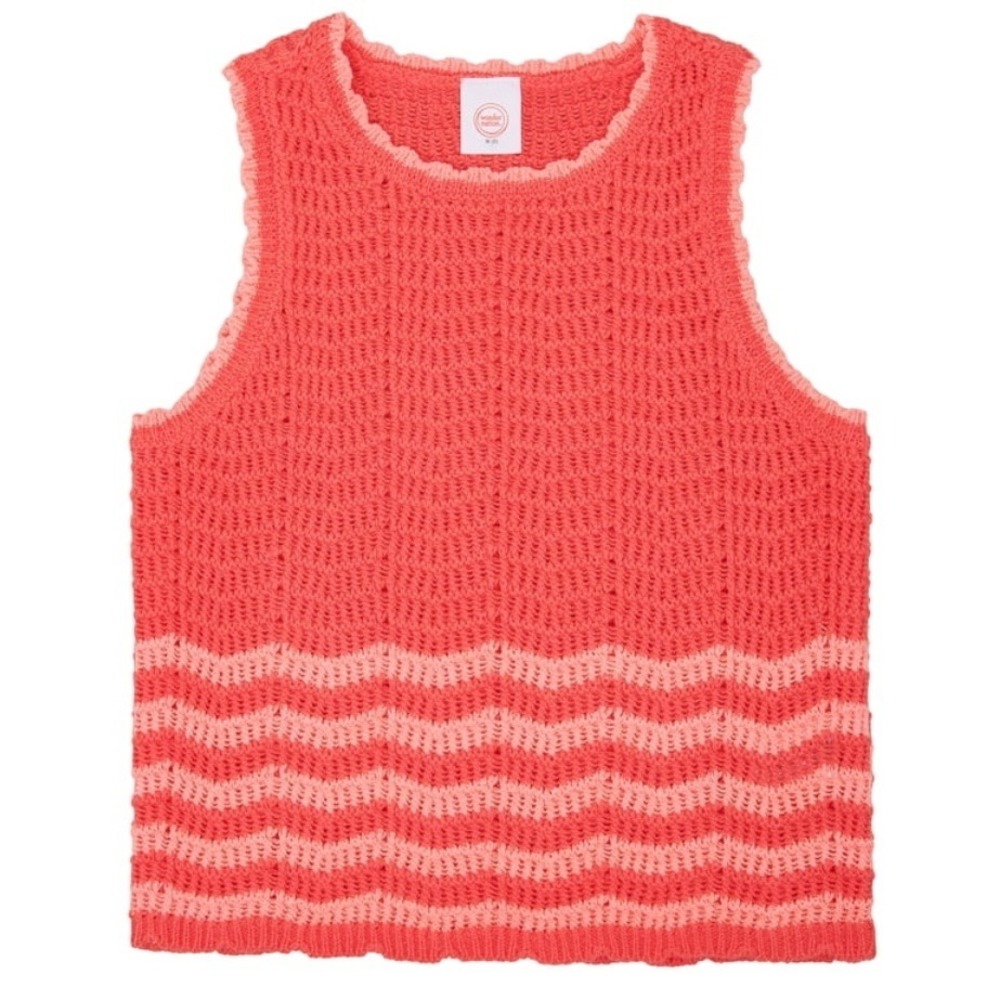 Wonder Nation Girls Starbright Coral Pointelle Chevron Sweater Tank Top L 10-12